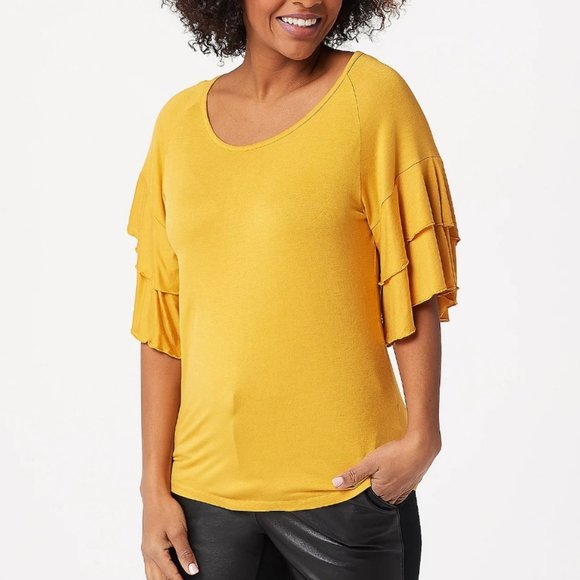 Du Jour Tops - Du Jour Scoop-Neck Ruffle Sleeve Knit Top  10695